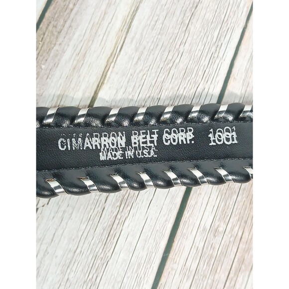 Cimarron Belt Corp Black and Silver Leather Belt Made in USA 36.5\
